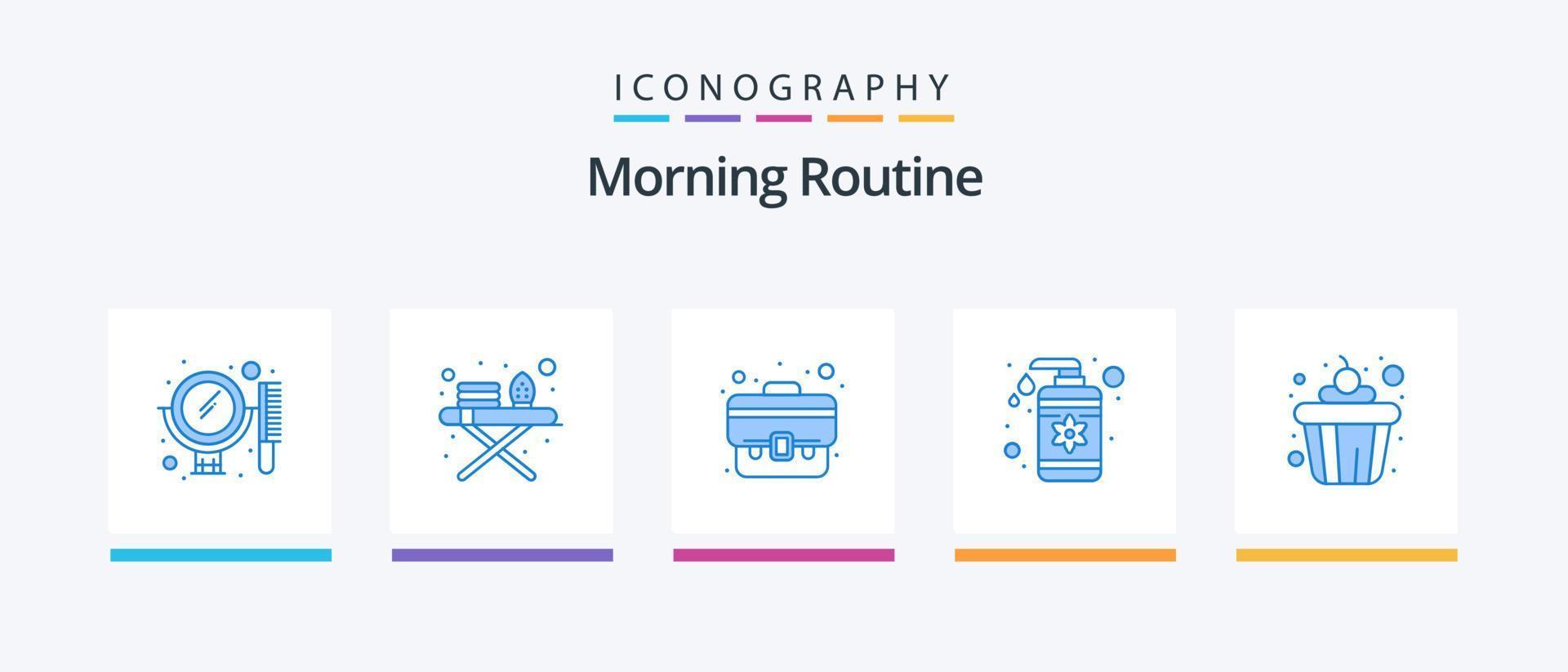 Morning Routine Blue 5 Icon Pack Including food. cake. case. care. lotion. Creative Icons Design vector