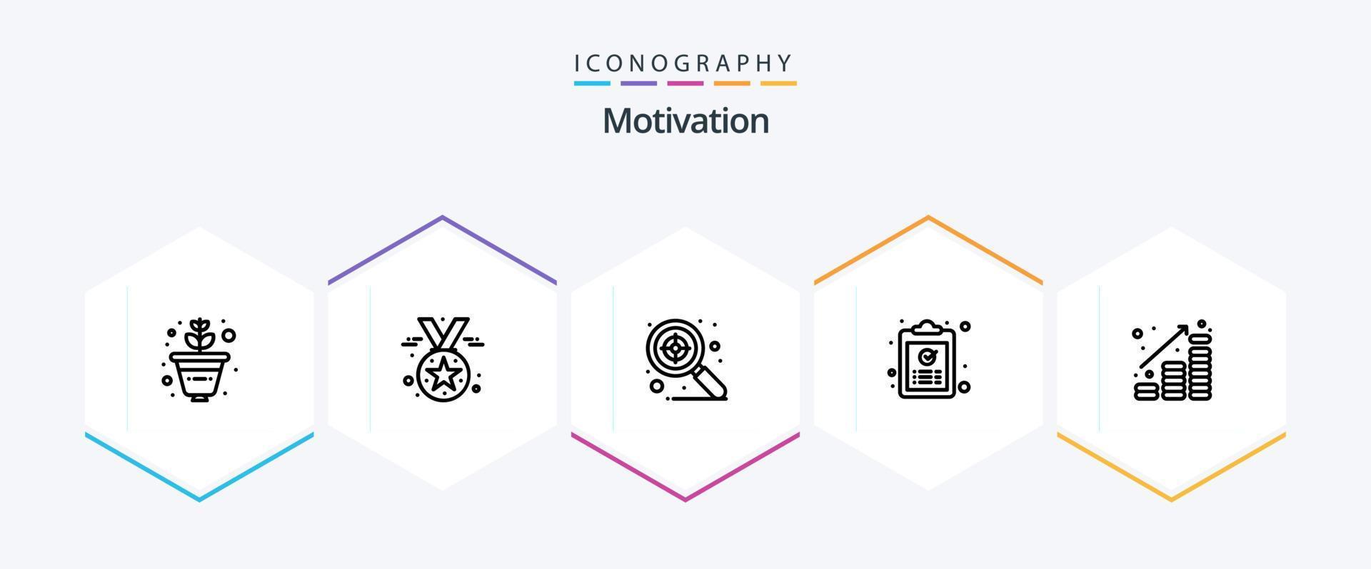 Motivation 25 Line icon pack including finance. coins. search. task. ok vector
