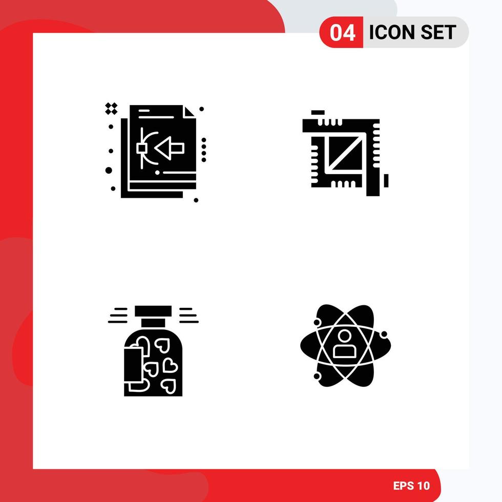 Pack of 4 Modern Solid Glyphs Signs and Symbols for Web Print Media such as bezier bottle file designing tool heart Editable Vector Design Elements