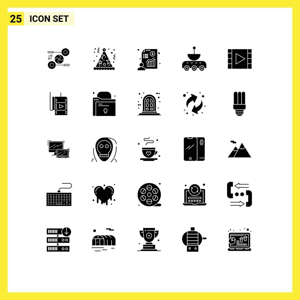 Modern Set of 25 Solid Glyphs Pictograph of space science hat satellite profit Editable Vector Design Elements