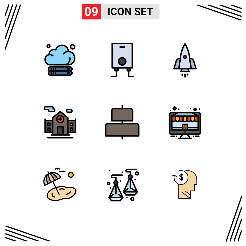 Set of 9 Modern UI Icons Symbols Signs for horizontal align spaceship room hospital Editable Vector Design Elements