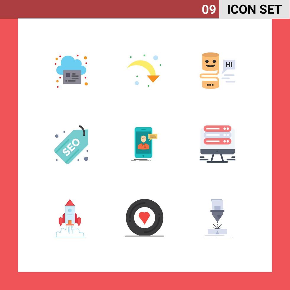 Modern Set of 9 Flat Colors and symbols such as live chat seo conversational interfaces label web Editable Vector Design Elements