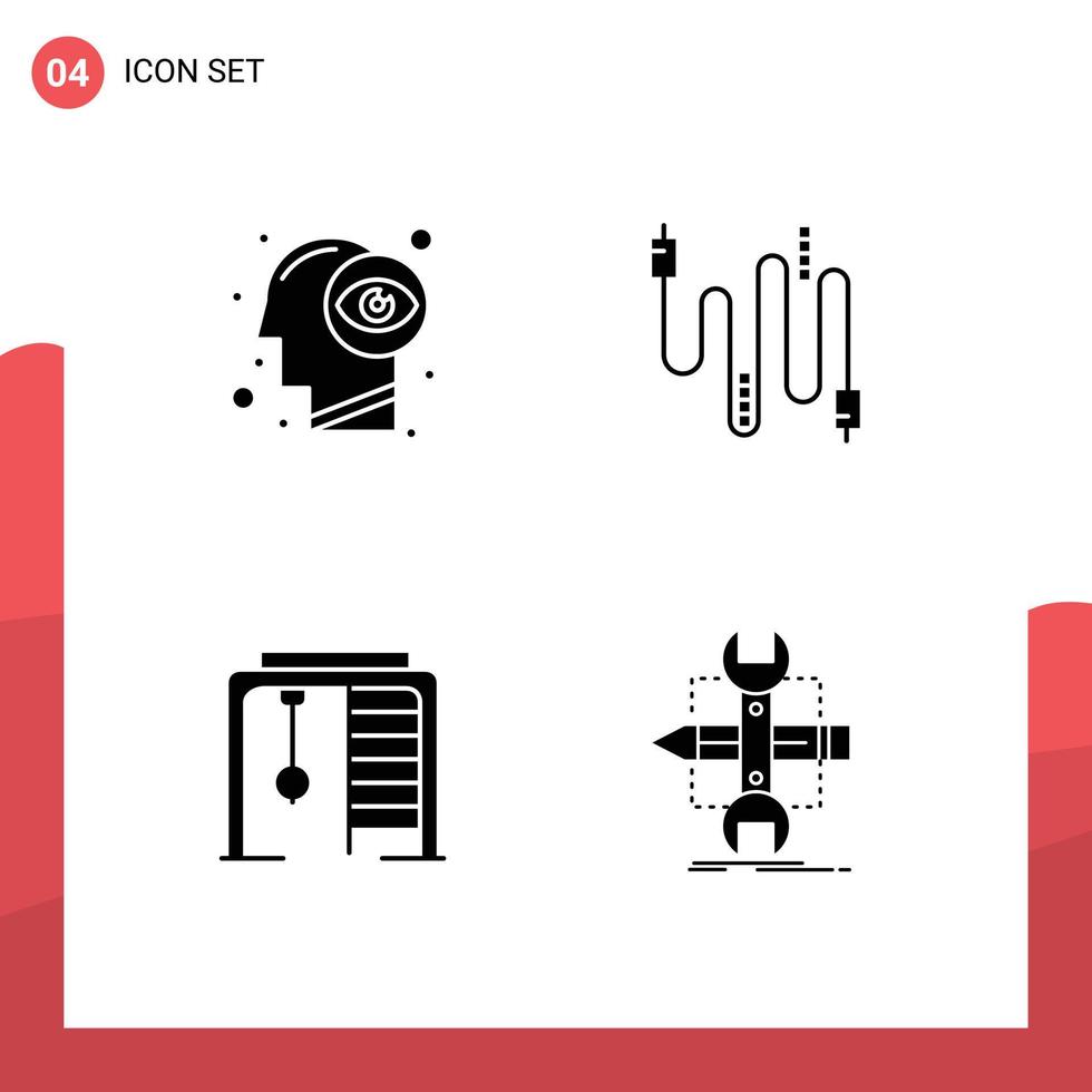 Pack of 4 creative Solid Glyphs of human ring eye view cables game Editable Vector Design Elements