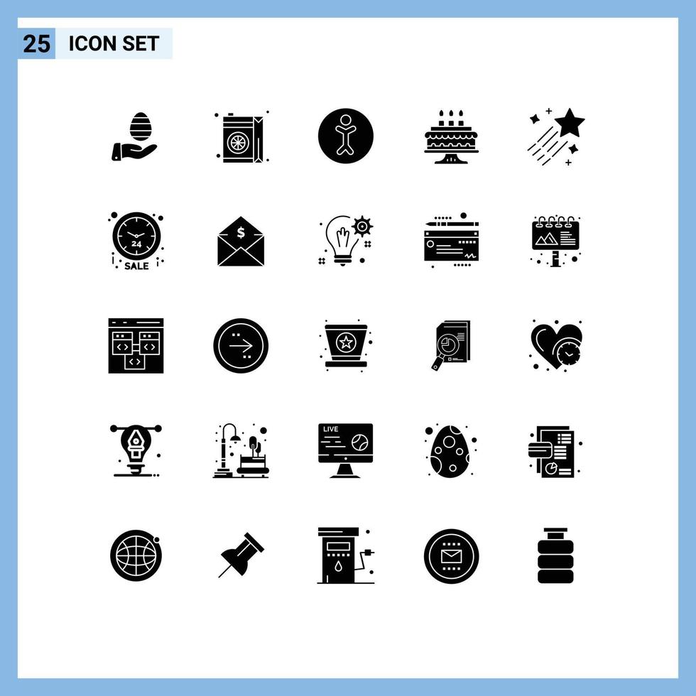 Pack of 25 creative Solid Glyphs of star comet accessibility asteroid cake Editable Vector Design Elements