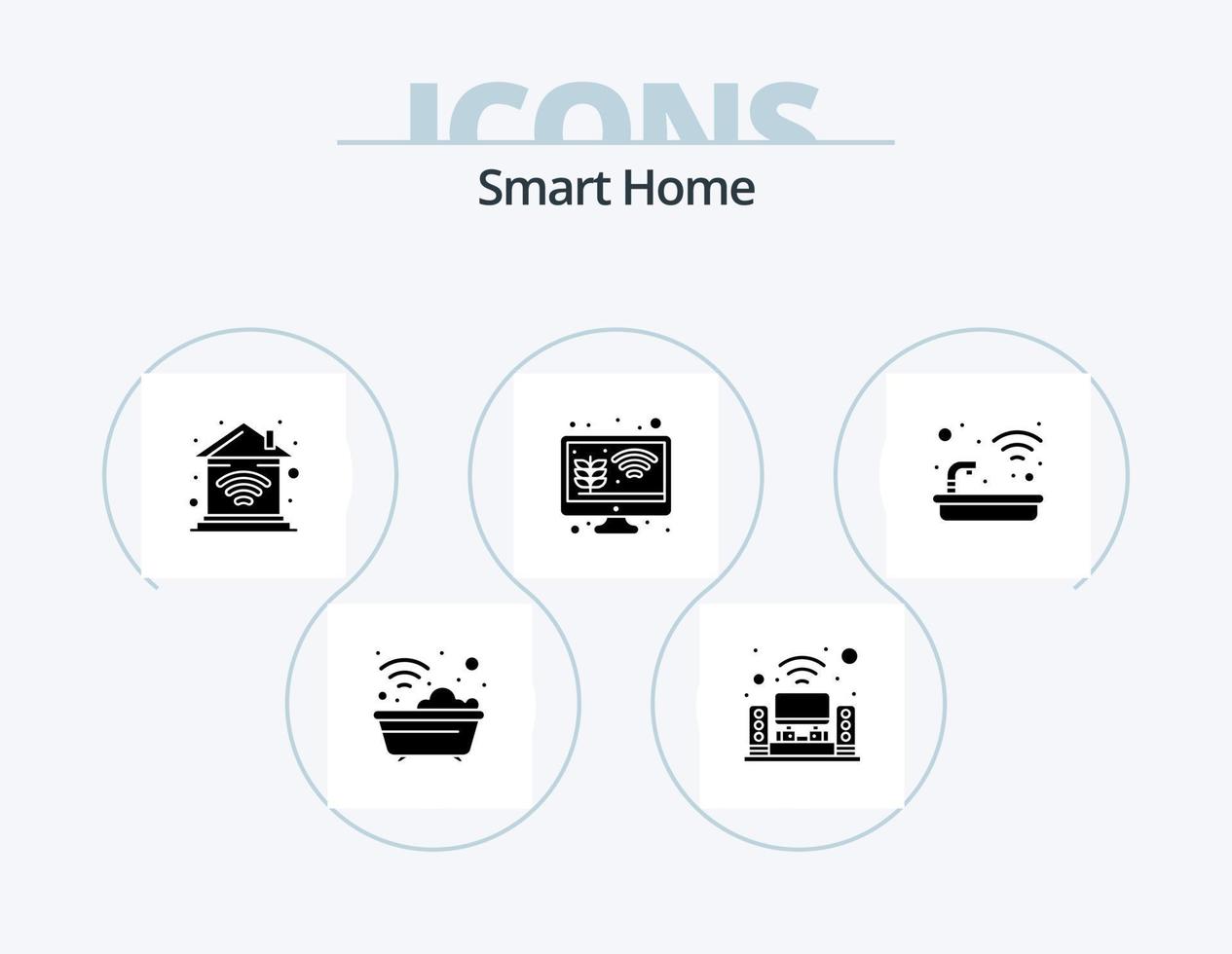 Smart Home Glyph Icon Pack 5 Icon Design. smart farm. growth. music system. gardening. wifi vector