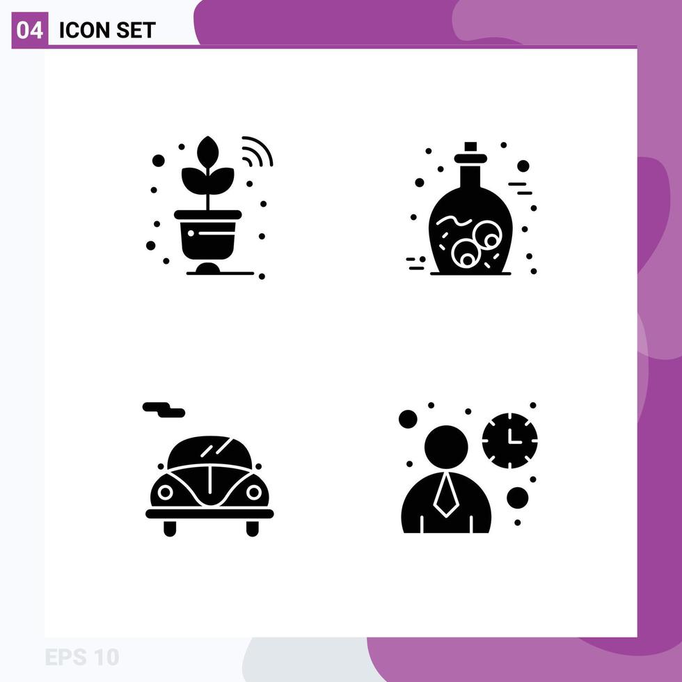 4 Creative Icons Modern Signs and Symbols of plant car wifi jar interface Editable Vector Design Elements