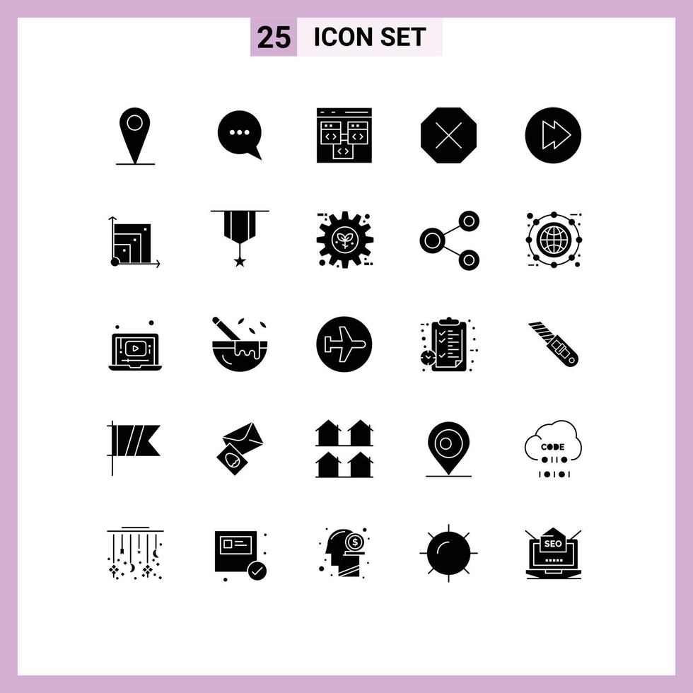 Set of 25 Modern UI Icons Symbols Signs for system multimedia coding forward delete Editable Vector Design Elements