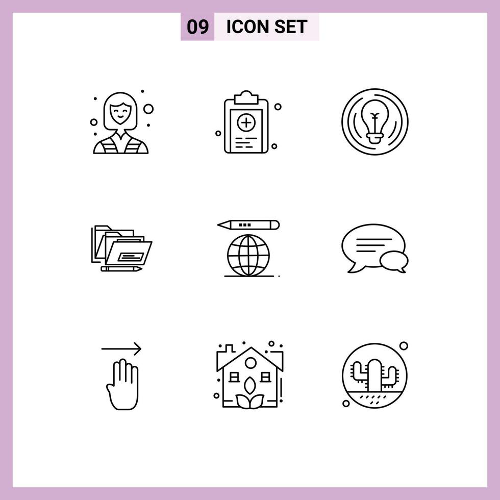 Set of 9 Vector Outlines on Grid for world date bulb folder idea Editable Vector Design Elements