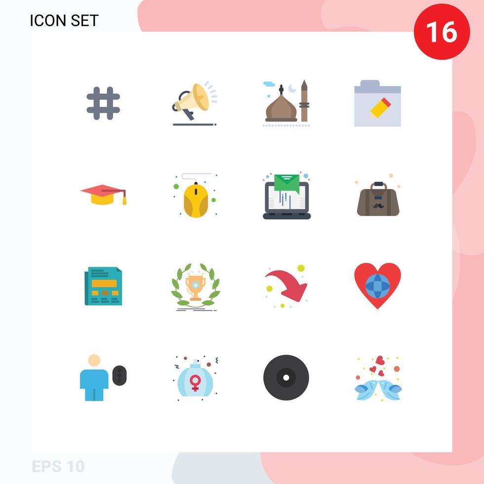 Set of 16 Vector Flat Colors on Grid for follow cresent twitter speaker islam Editable Pack of Creative Vector Design Elements
