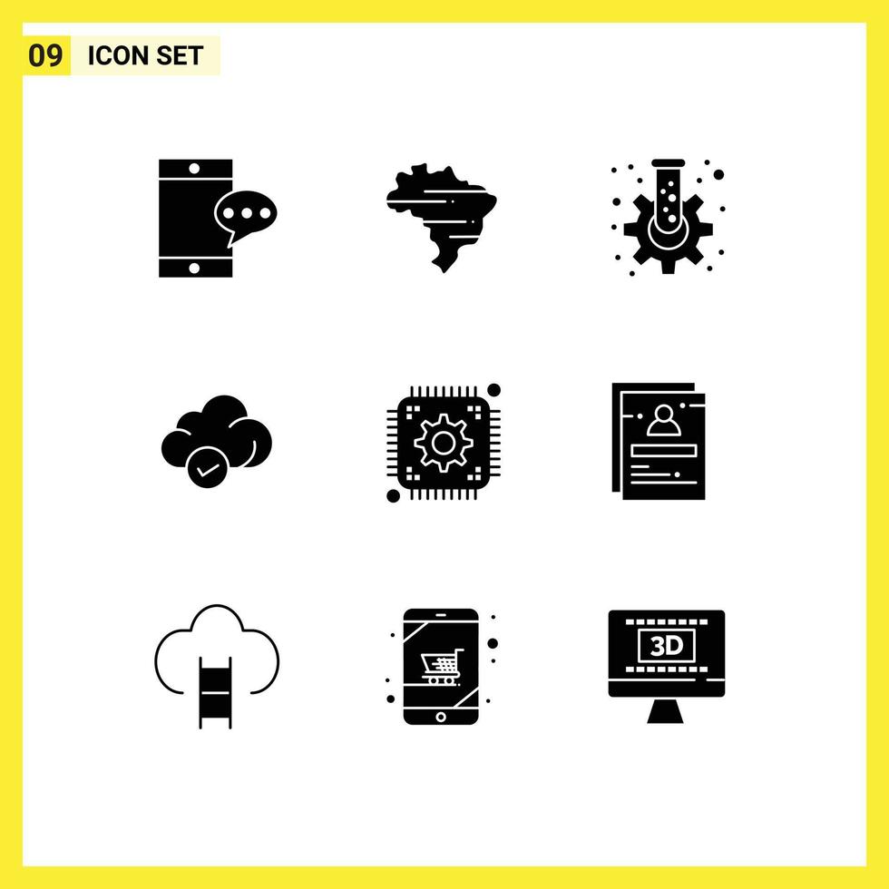 9 Thematic Vector Solid Glyphs and Editable Symbols of web setting gear chip storage Editable Vector Design Elements