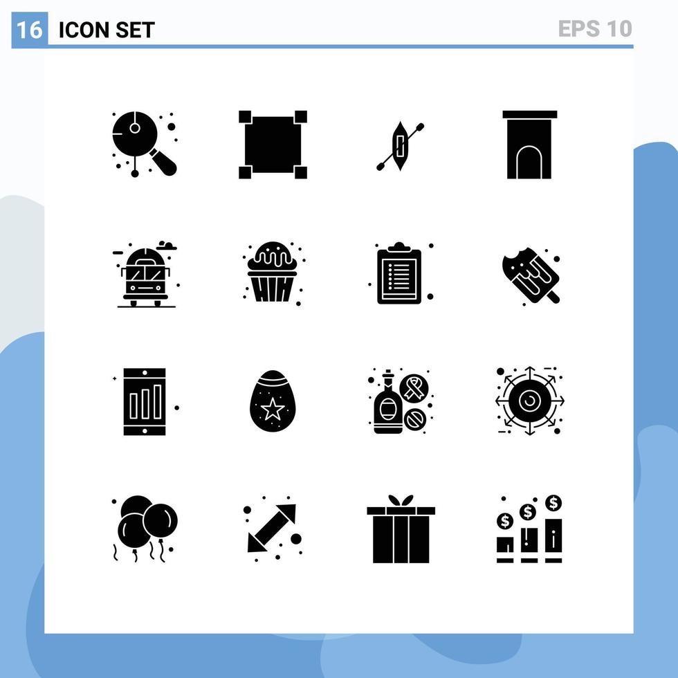 Modern Set of 16 Solid Glyphs Pictograph of city property boat house architecture Editable Vector Design Elements