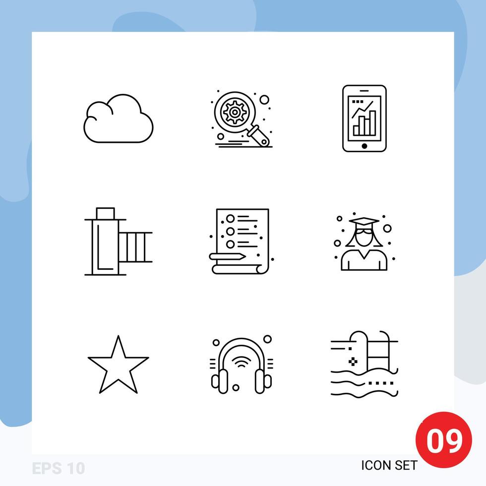 Pack of 9 creative Outlines of process reel infographic multimedia film Editable Vector Design Elements