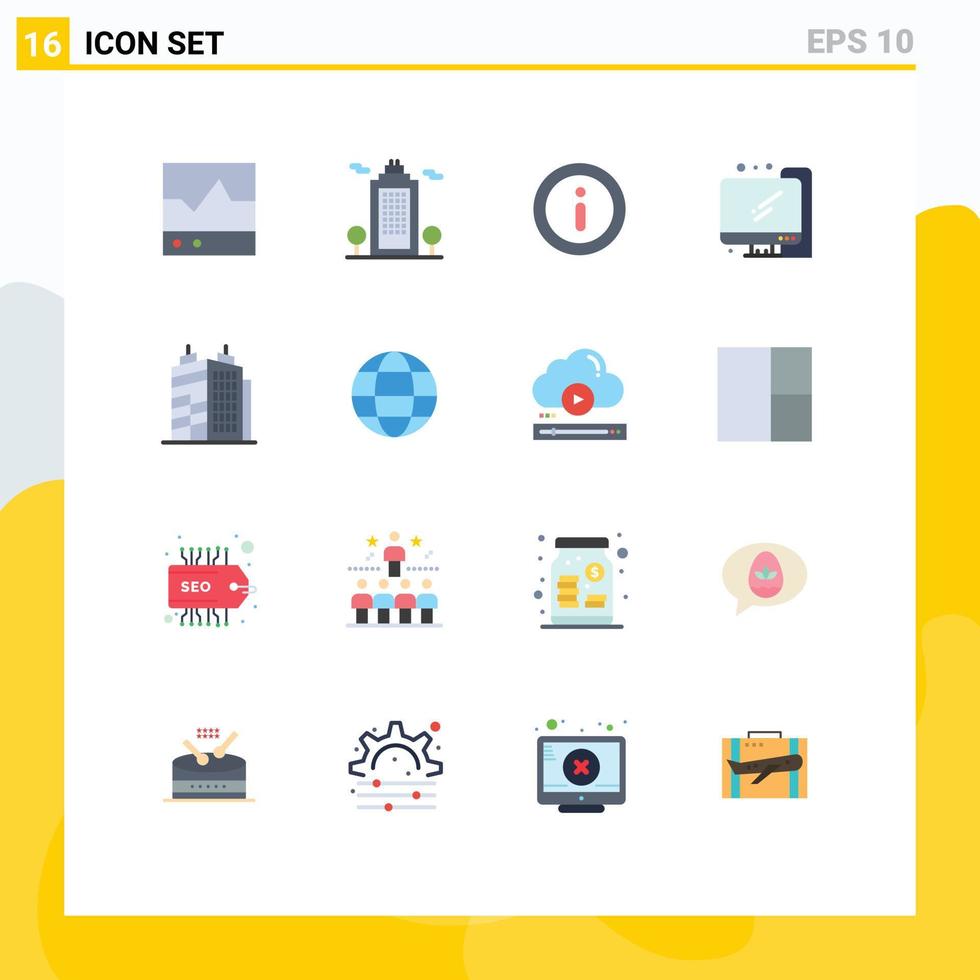 Group of 16 Flat Colors Signs and Symbols for devices info products cology menu Editable Pack of Creative Vector Design Elements
