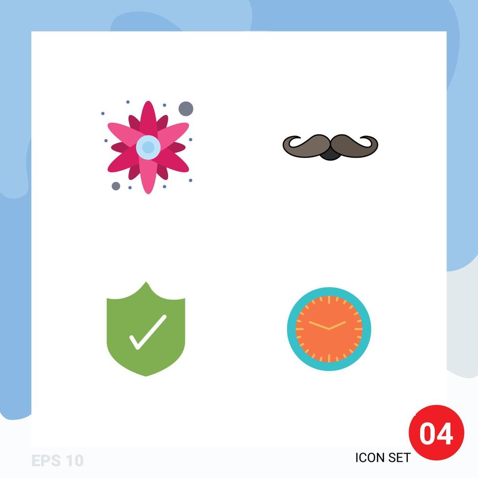 Group of 4 Flat Icons Signs and Symbols for rose protection moustache male clock Editable Vector Design Elements