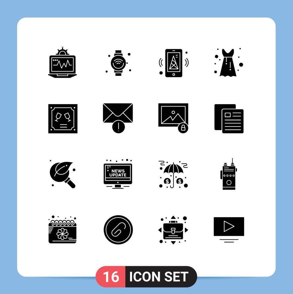 Set of 16 Modern UI Icons Symbols Signs for envelope party dress wifi frock mobile Editable Vector Design Elements