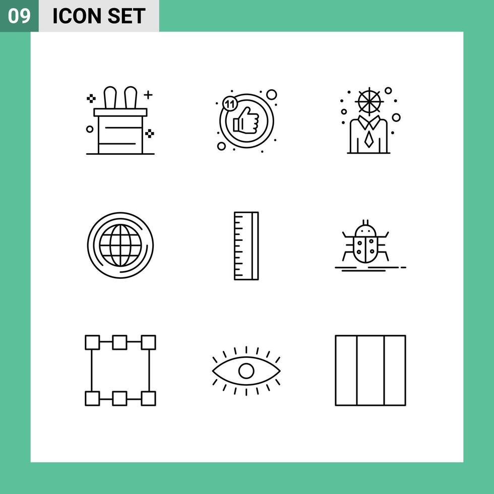 Universal Icon Symbols Group of 9 Modern Outlines of bugs designer personal design think Editable Vector Design Elements