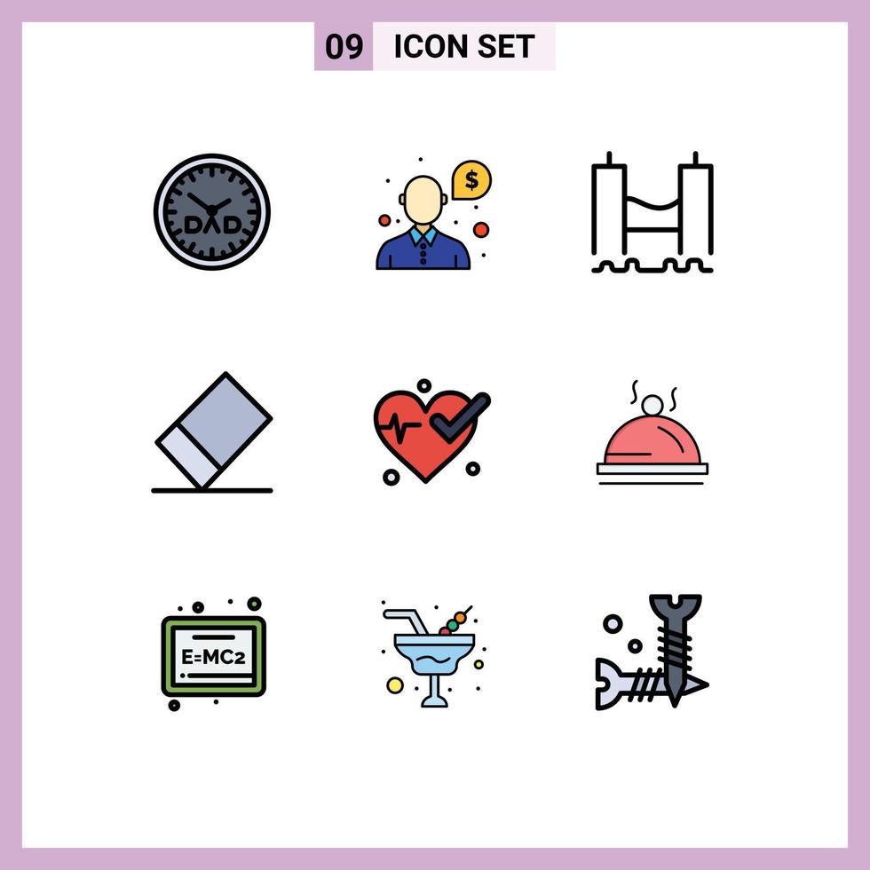 Set of 9 Modern UI Icons Symbols Signs for hotel heart bridge medical river Editable Vector Design Elements