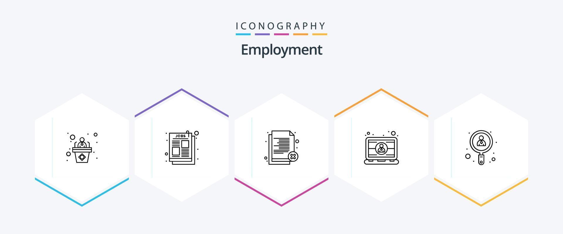Employment 25 Line icon pack including user. engineer. delete. employee. reject vector