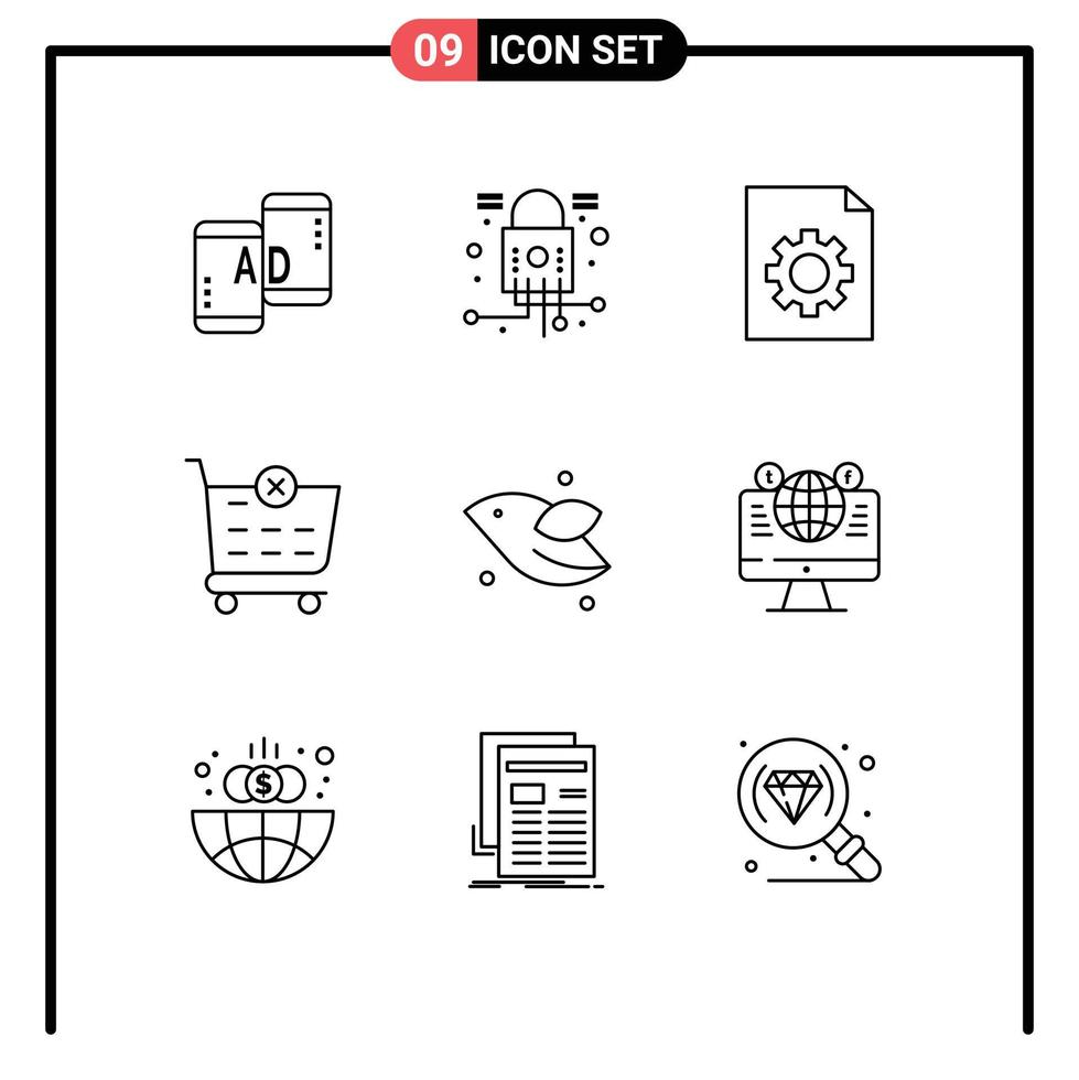 9 Universal Outlines Set for Web and Mobile Applications spring bird control animal delete Editable Vector Design Elements