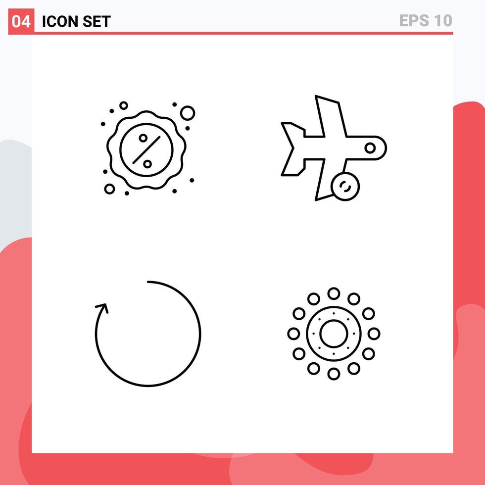Mobile Interface Line Set of 4 Pictograms of discount transportation holding plane clockwise Editable Vector Design Elements