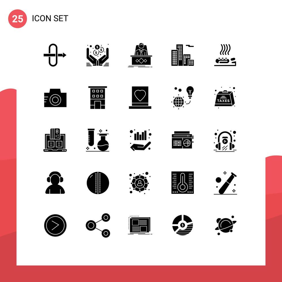 Pictogram Set of 25 Simple Solid Glyphs of medicine health legend care building Editable Vector Design Elements