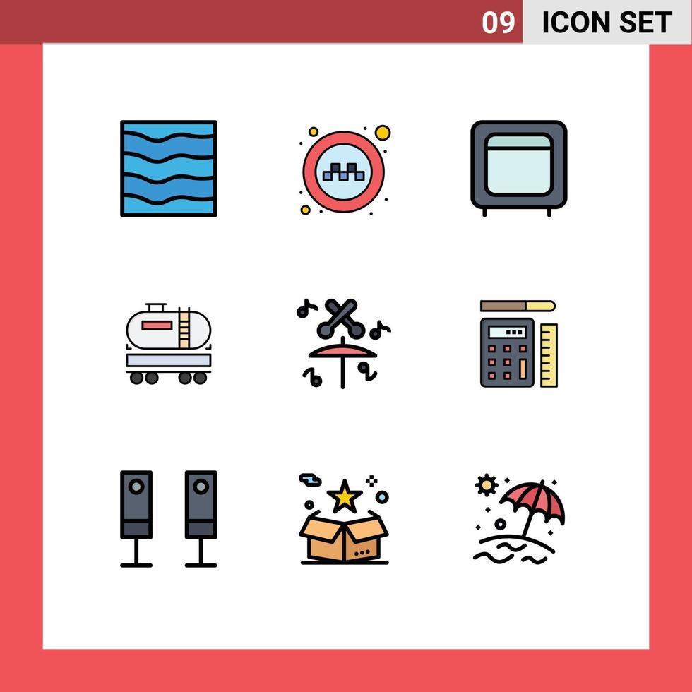 Group of 9 Modern Filledline Flat Colors Set for construction dumpper taxi truck money Editable Vector Design Elements