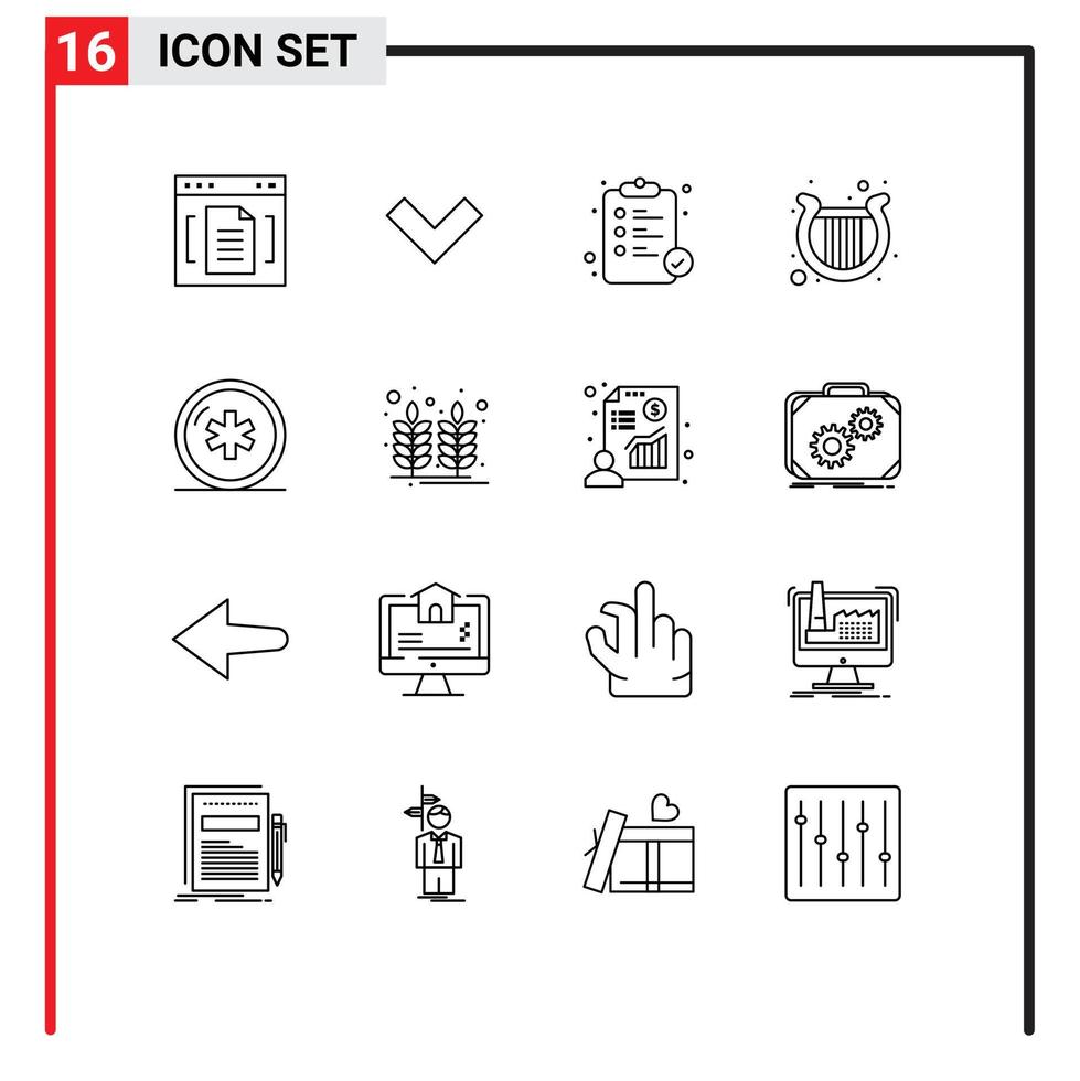 Universal Icon Symbols Group of 16 Modern Outlines of health patrick hospital irish harp Editable Vector Design Elements