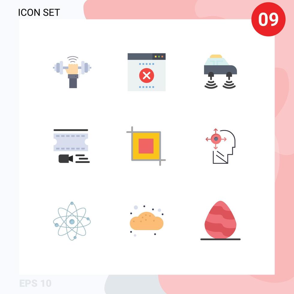Set of 9 Vector Flat Colors on Grid for crop film reel car film wifi Editable Vector Design Elements