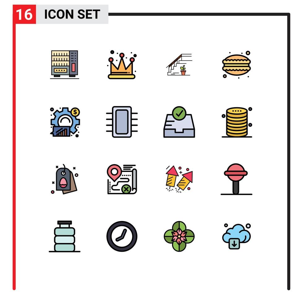16 User Interface Flat Color Filled Line Pack of modern Signs and Symbols of analytics food upstairs dumplings cafe Editable Creative Vector Design Elements