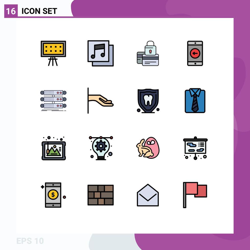 16 User Interface Flat Color Filled Line Pack of modern Signs and Symbols of server mobile application card mobile security Editable Creative Vector Design Elements