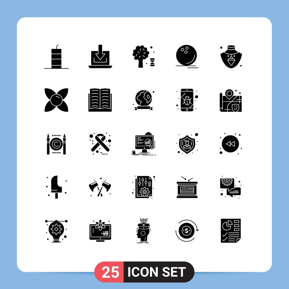 conjunto de glifos sólidos de interfaz móvil de 25 pictogramas de watchkit sport download game tree elementos de diseño vectorial editables vector