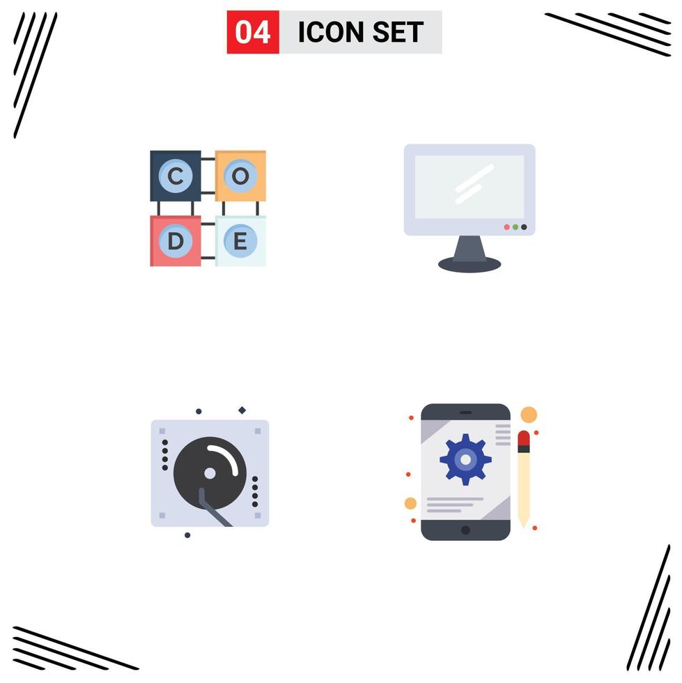 conjunto de 4 iconos de interfaz de usuario modernos símbolos signos para código dispositivo de educación de cumpleaños música elementos de diseño vectorial editables vector