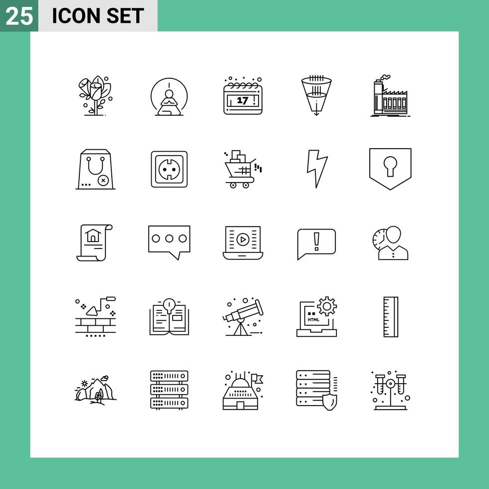 Set of 25 Modern UI Icons Symbols Signs for factory filtration mind filtering data Editable Vector Design Elements