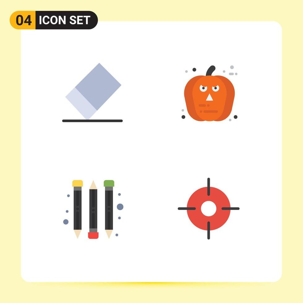 conjunto de pictogramas de 4 iconos planos simples de mapas de goma útiles escolares de calabaza elementos de diseño vectorial editables vector