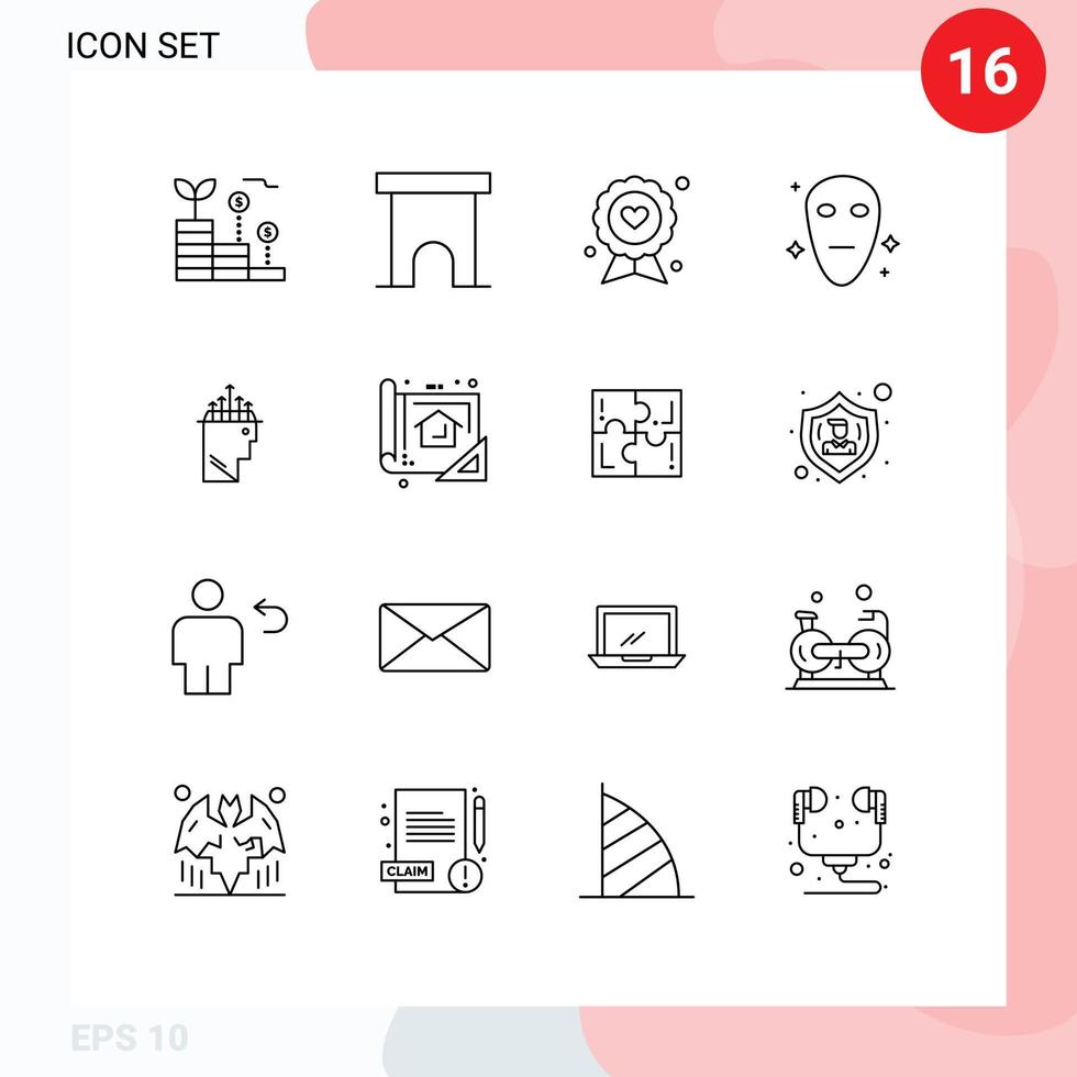 Pictogram Set of 16 Simple Outlines of hand galaxy store alien fathers day Editable Vector Design Elements