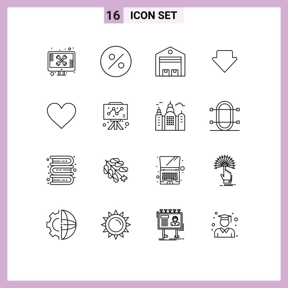 Mobile Interface Outline Set of 16 Pictograms of interface love logistic downlod arrow Editable Vector Design Elements