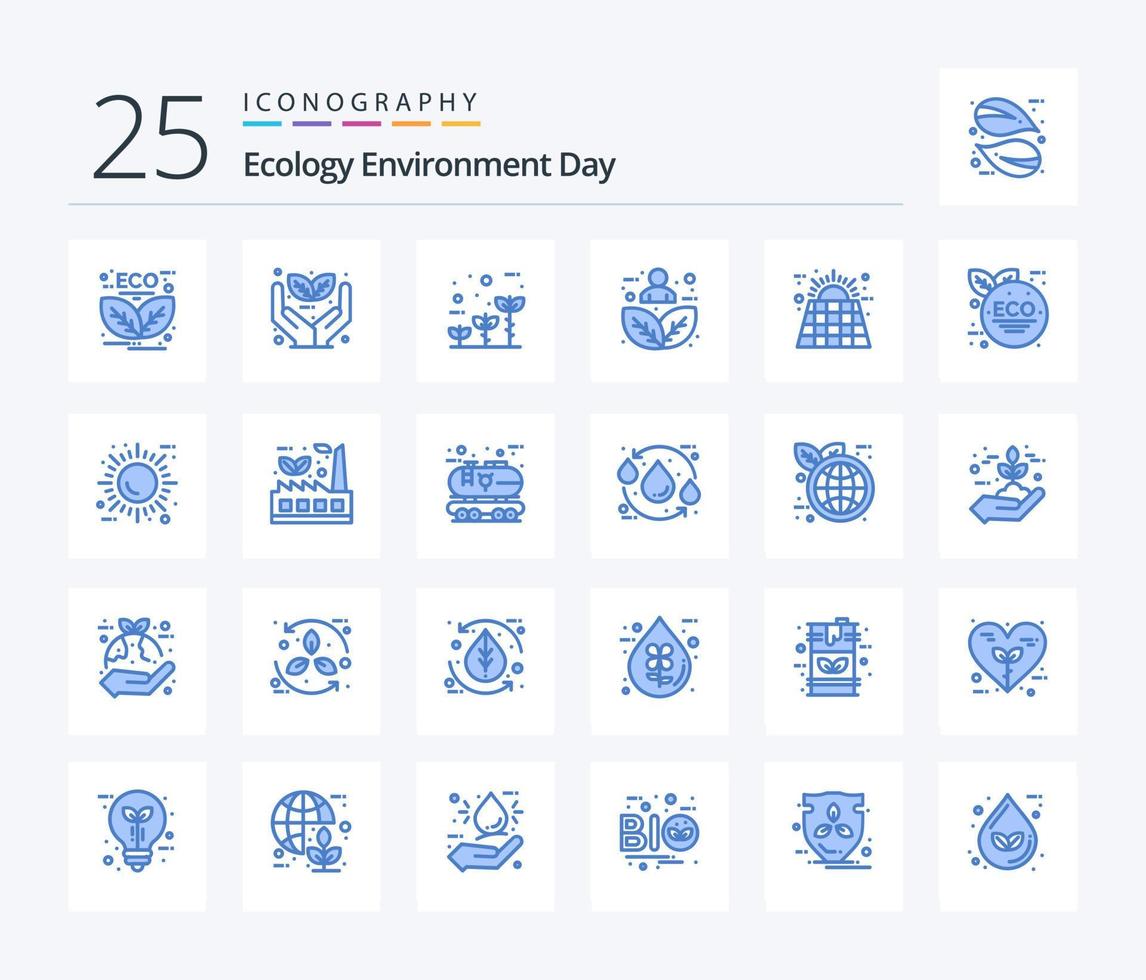 Ecology 25 Blue Color icon pack including person. humanity. plant. harmony. growth vector