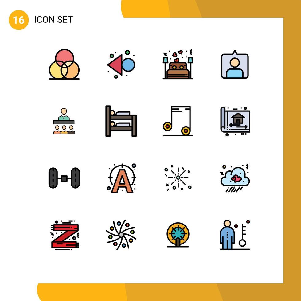 Flat Color Filled Line Pack of 16 Universal Symbols of teamwork meeting couple sets contac Editable Creative Vector Design Elements