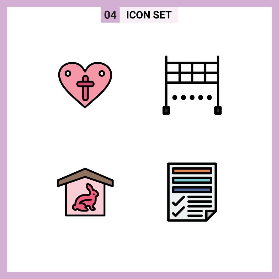 Pictogram Set of 4 Simple Filledline Flat Colors of heart easter loves sport data Editable Vector Design Elements