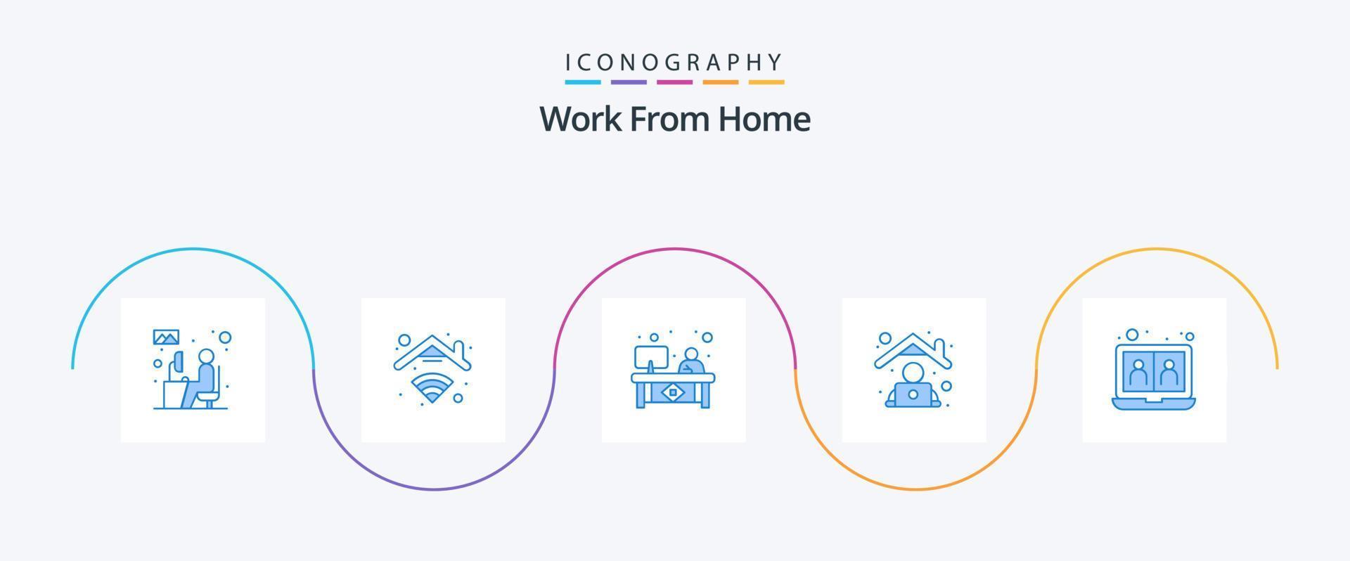 Work From Home Blue 5 Icon Pack Including work. home. connection. employee. area vector