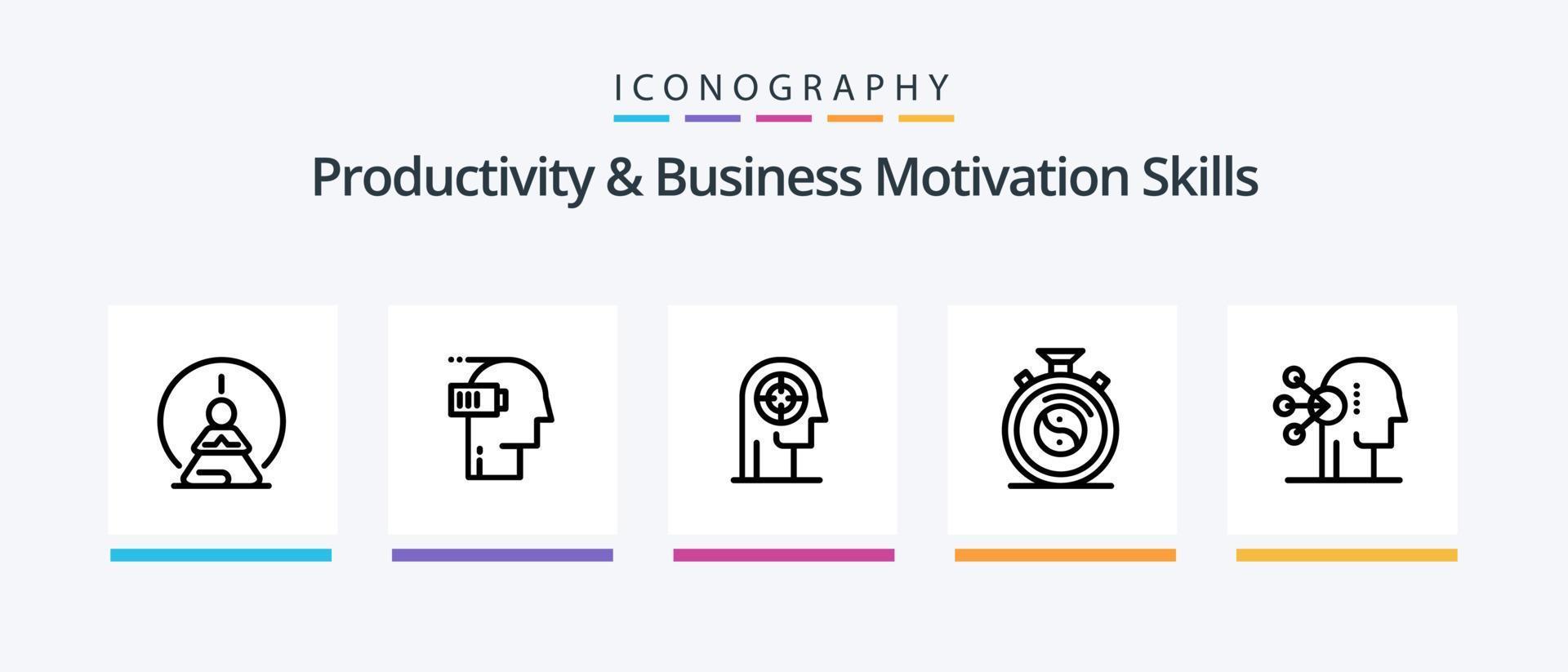 Productivity And Business Motivation Skills Line 5 Icon Pack Including off. clock. head. alarm. meditation. Creative Icons Design vector