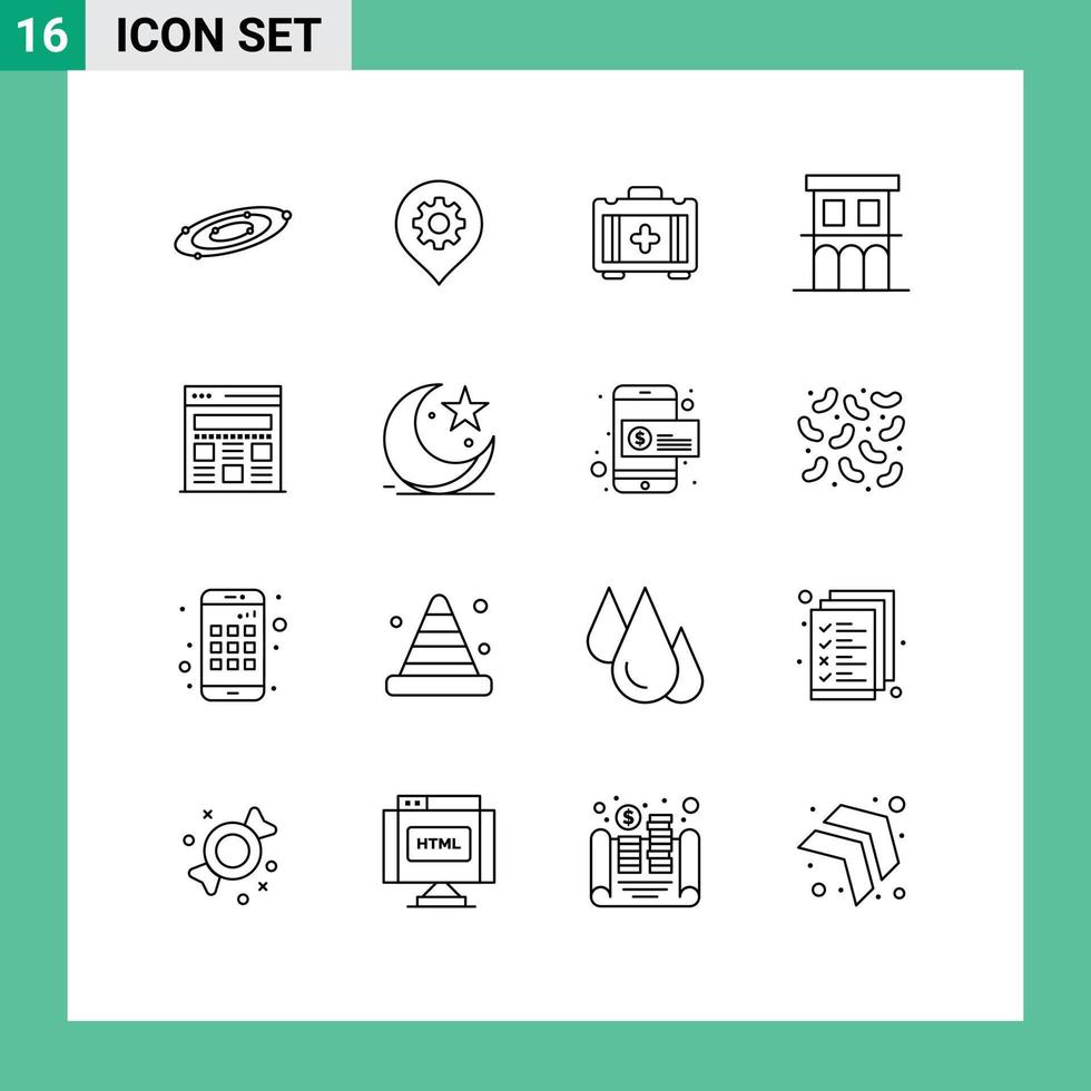 Modern Set of 16 Outlines and symbols such as interface property map house architecture Editable Vector Design Elements