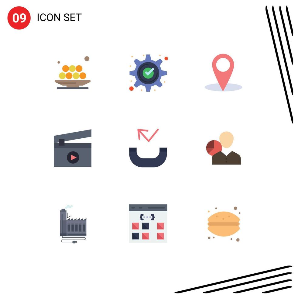 Group of 9 Modern Flat Colors Set for missed media gear film education Editable Vector Design Elements