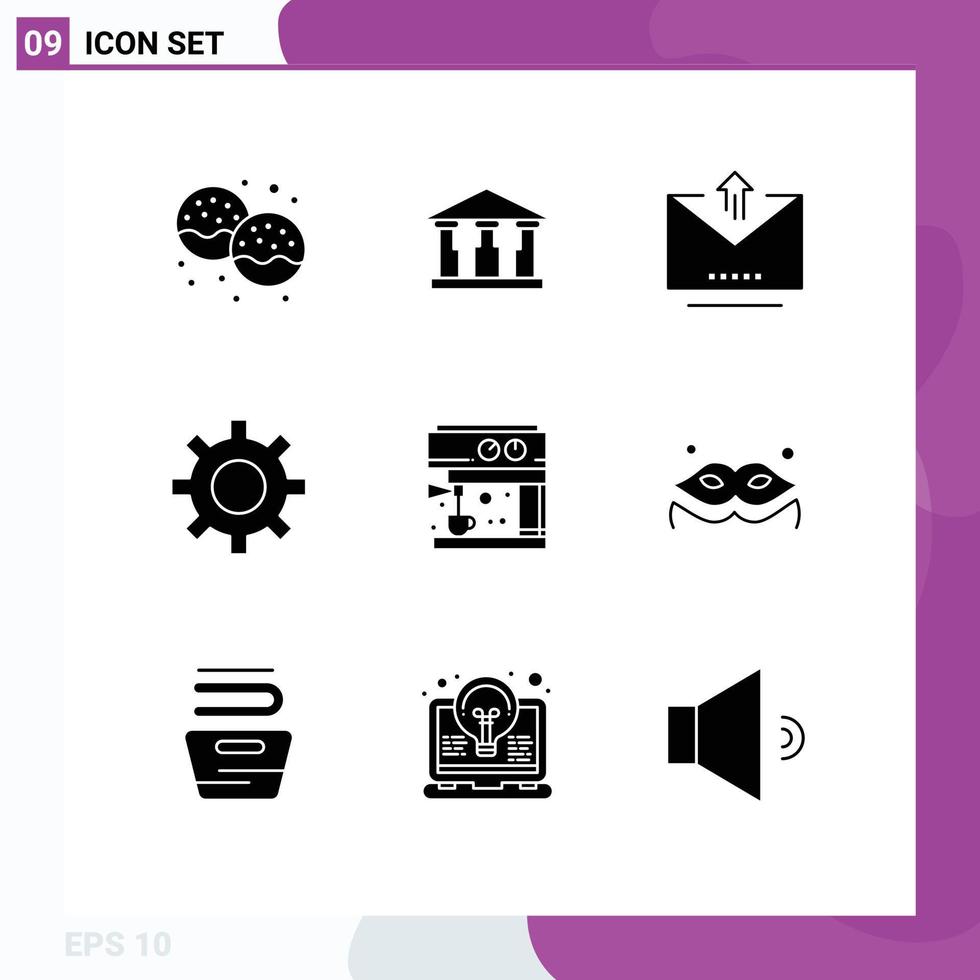 9 Creative Icons Modern Signs and Symbols of maker coffee email gear protection Editable Vector Design Elements