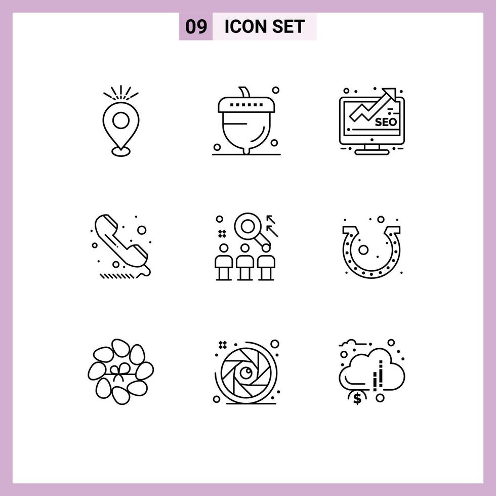 Set of 9 Vector Outlines on Grid for sign phone oak call monitor Editable Vector Design Elements