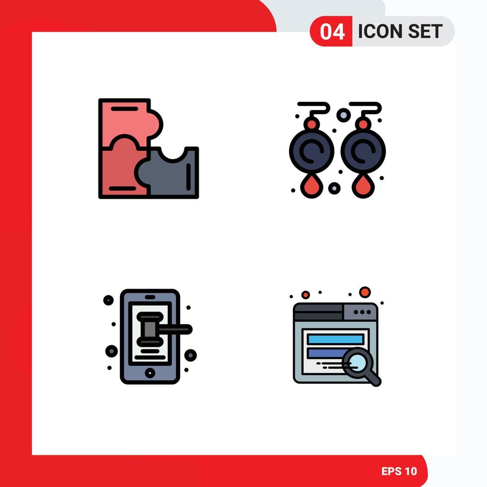 Pack of 4 Modern Filledline Flat Colors Signs and Symbols for Web Print Media such as education phone puzzle pieces jewel trade Editable Vector Design Elements