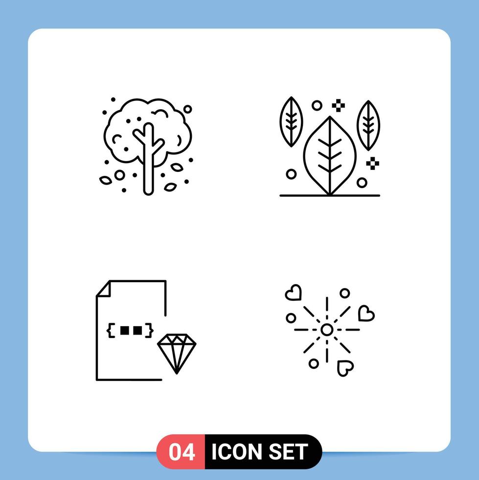 4 User Interface Line Pack of modern Signs and Symbols of apple development tree thanksgiving file Editable Vector Design Elements