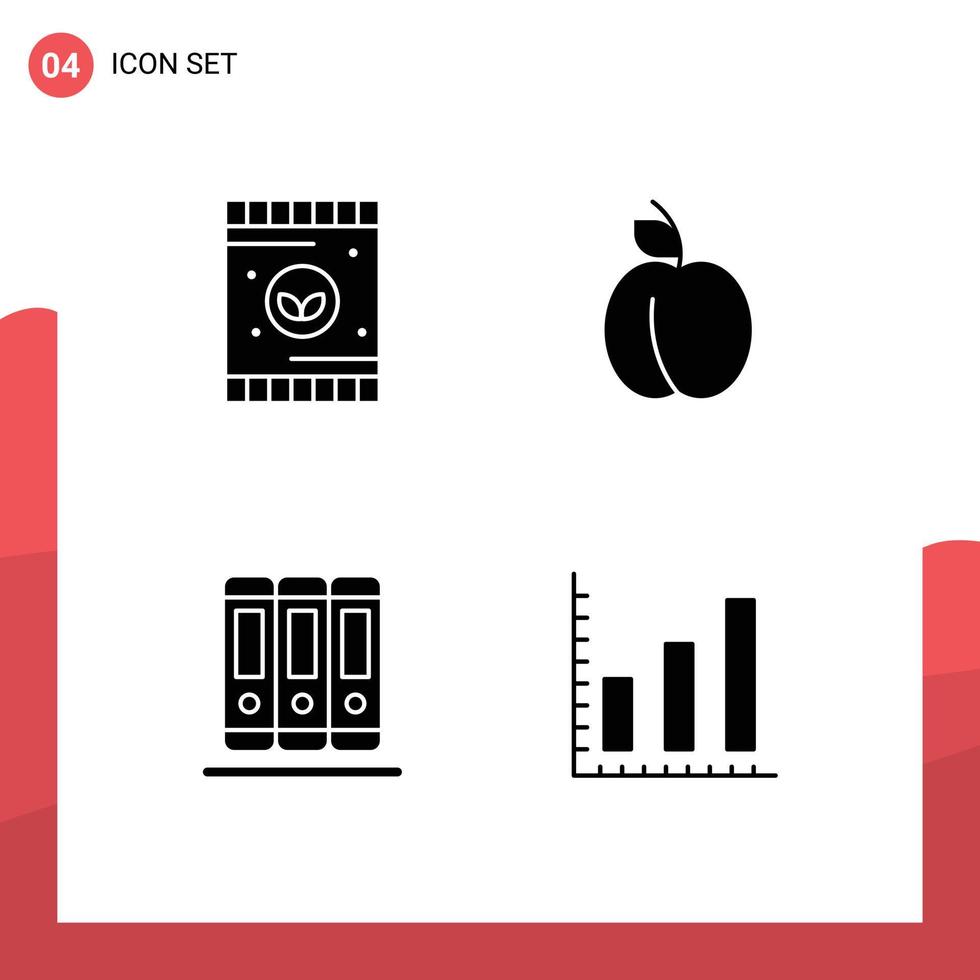 4 interfaz de usuario paquete de glifos sólidos de signos y símbolos modernos de la biblioteca de agricultura estadísticas de frutas del suelo elementos de diseño vectorial editables vector