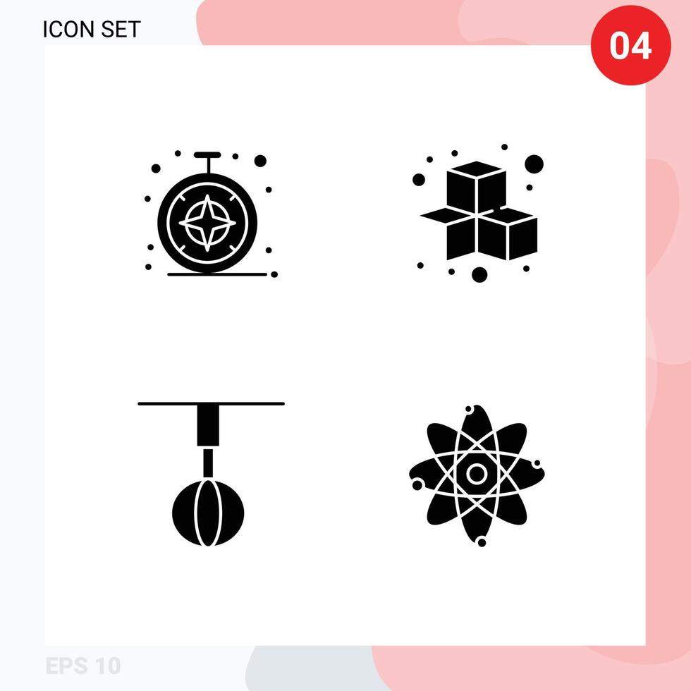 4 Universal Solid Glyph Signs Symbols of browser home ware cubes play whisk Editable Vector Design Elements