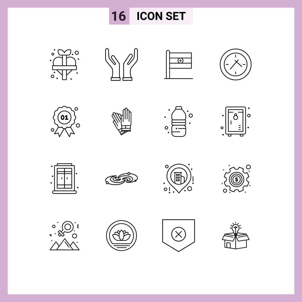 Pictogram Set of 16 Simple Outlines of canada badge flag award time Editable Vector Design Elements